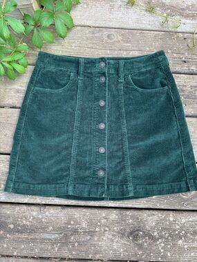 American Eagle Corduroy Button-Front Mini Skirt in Dark Green